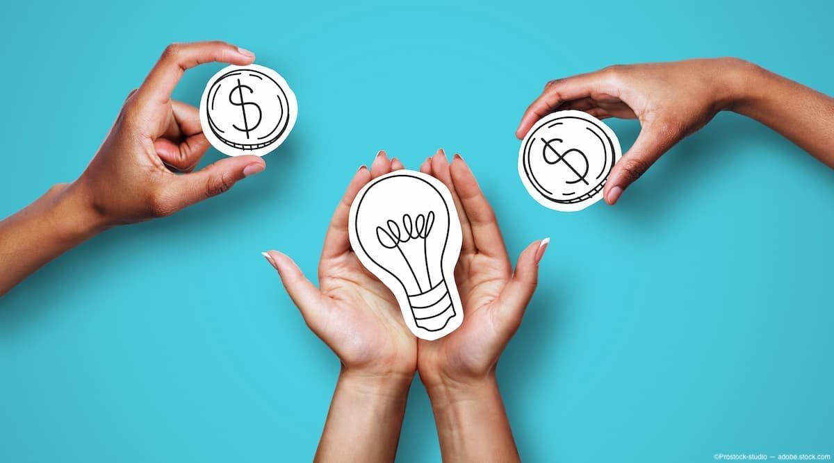 hands holding illustrations of coins and idea light bulb on a blue background (Image credit: AdobeStock/Prostock-studio)